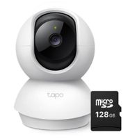 Cámara de seguridad TP-Link Tapo TC71, 2K, 3 MP, Wi-Fi, interior, cobertura 360°, blanco + microSD 128GB